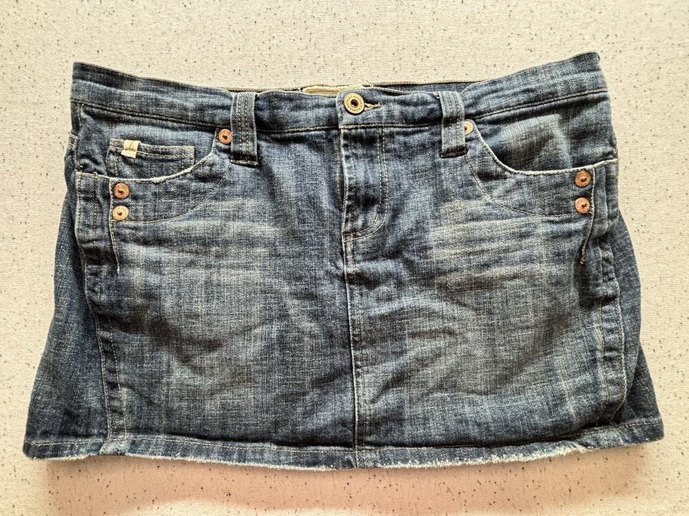 Z Cavaricci Vintage Y2K Denim Mini Skirt Womens Size 13 Cargo Pocket Fray Hem